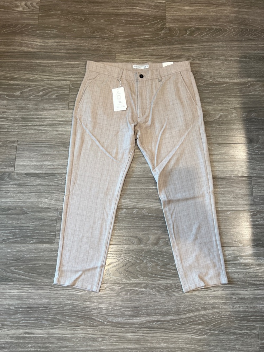 Denim & Flower Light Beige Plaid Men’s Dress Pants